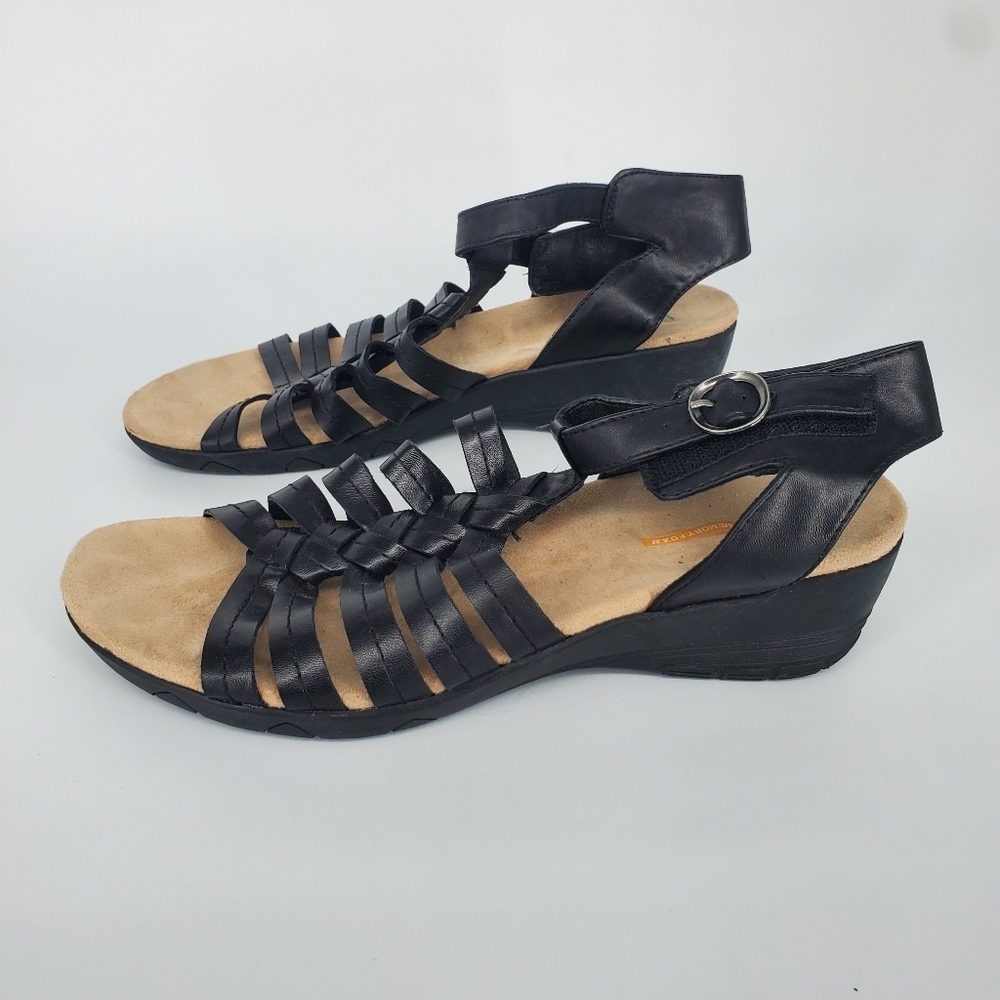 Yuu Hilly Memory Foam Black Woven Gladiator Sandals Low Wedge Women 9.5 M Shoes